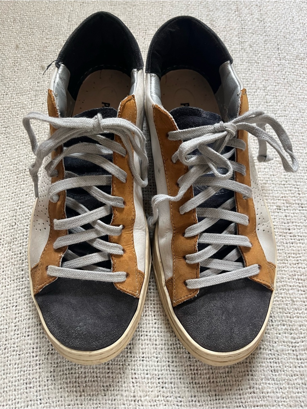 P448 Men's Lace-Up Sneakers in Navy Blue, White & Tan